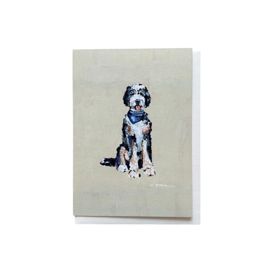 Bernedoodle with Blue Bandana Frameable Dog Card