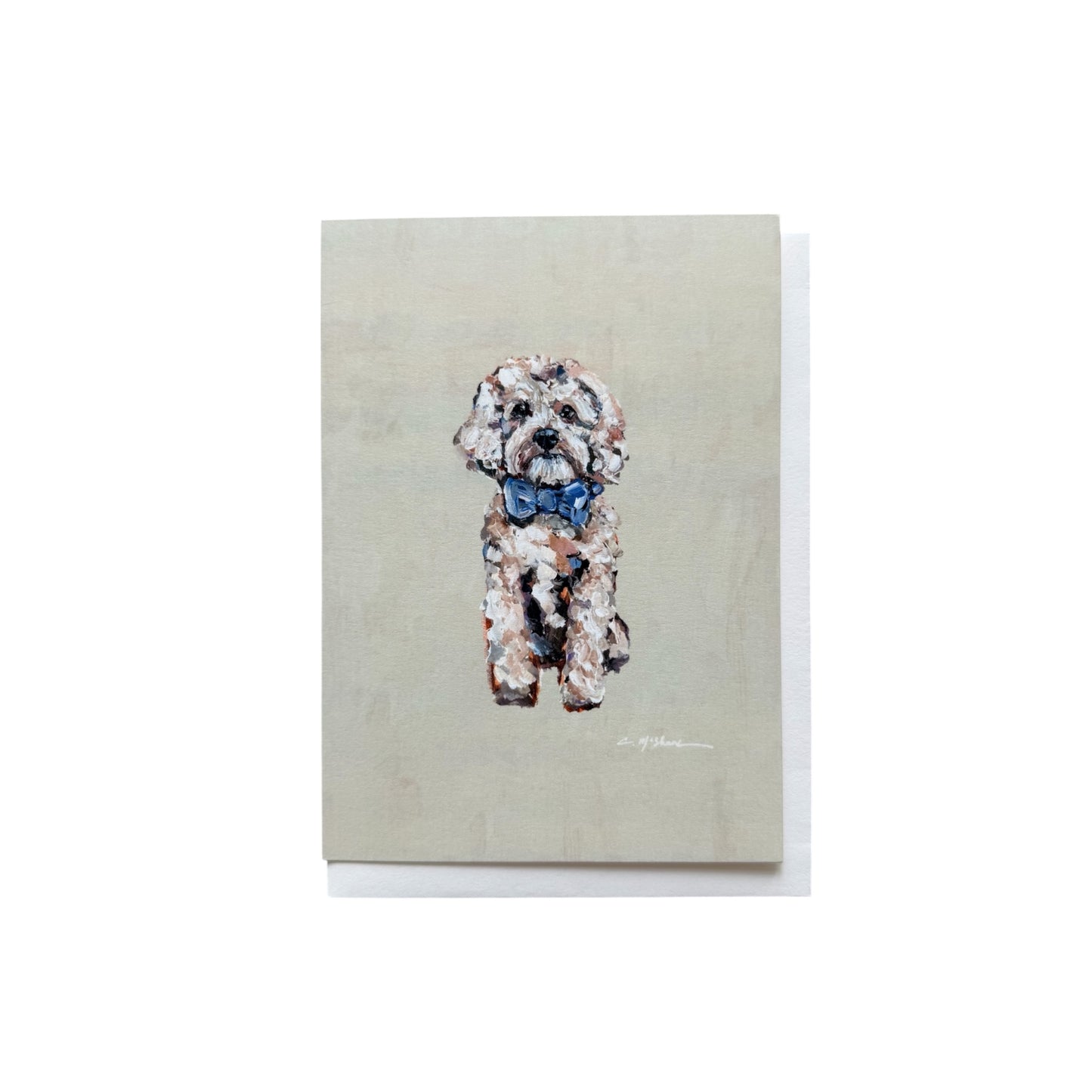 Blonde Cavapoo with Blue Bow Frameable Dog Card