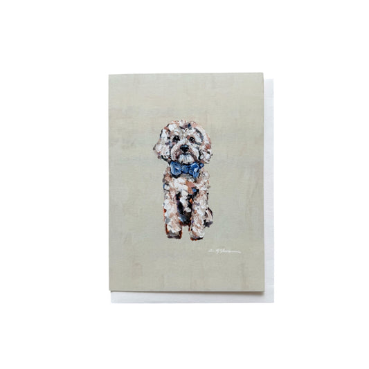 Blonde Cavapoo with Blue Bow Frameable Dog Card