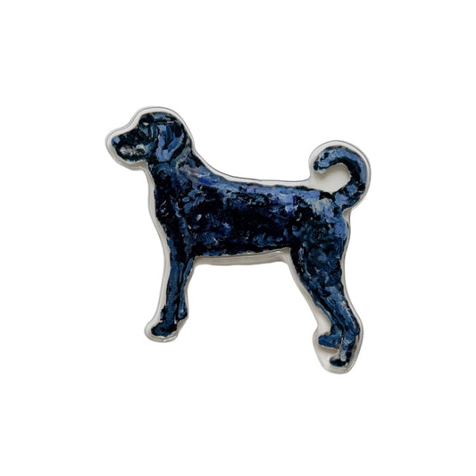Black Labradoodle dog acrylic magnet featuring original artwork by Chelsea McShane.