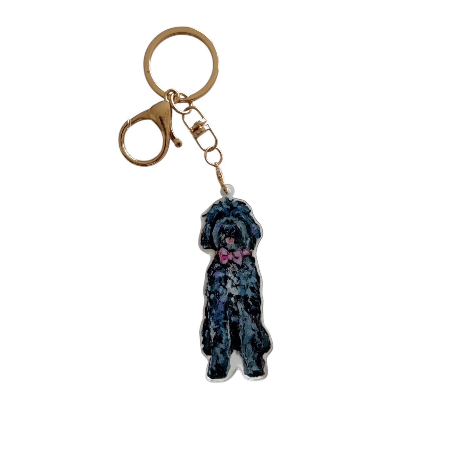 "Goldendoodle Black with Plue Bow" bag charm