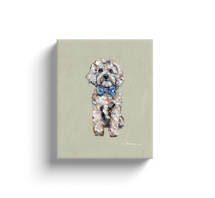 "Cavapoo Blonde with blue bow" canvas print