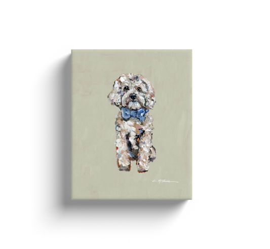 Blonde Cavapoo with Blue Bow Dog Canvas Print