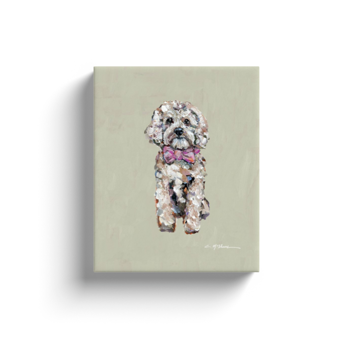 "Cavapoo Blonde with pink bow" canvas print