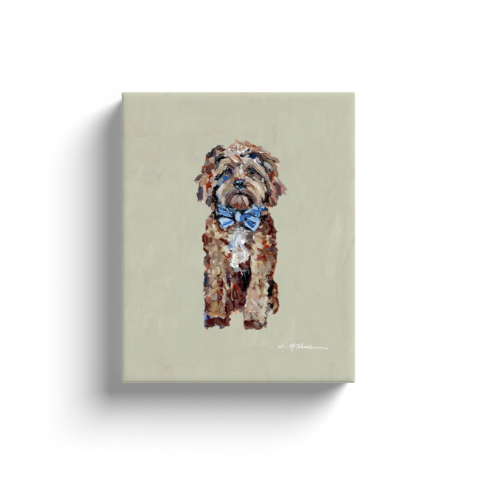 "Cavapoo Red with blue bow" canvas print