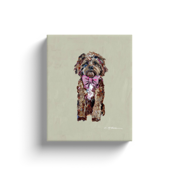 "Cavapoo Red with pink bow" canvas print