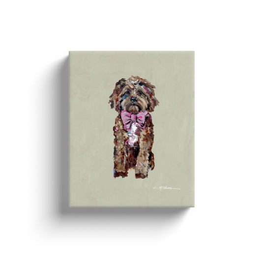 Red Cavapoo with Pink Bow Dog Canvas Print