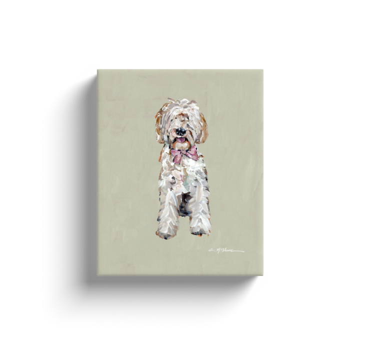 "Goldendoodle light with pink bow" canvas print