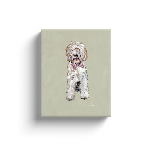 Light Goldendoodle with Pink Bow Dog Canvas Print