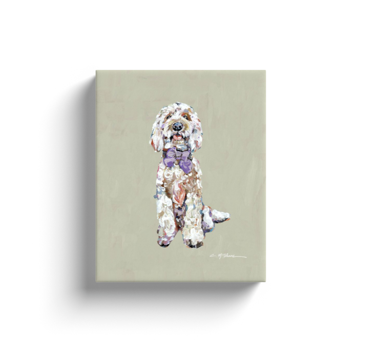 "Goldendoodle Purple Bow" canvas print